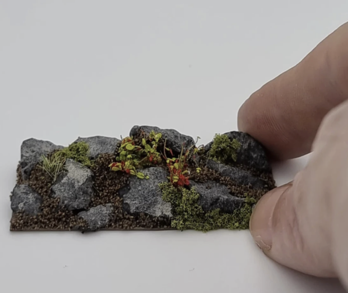 Hand-crafted flower border rocky edging for OO gauge model railways