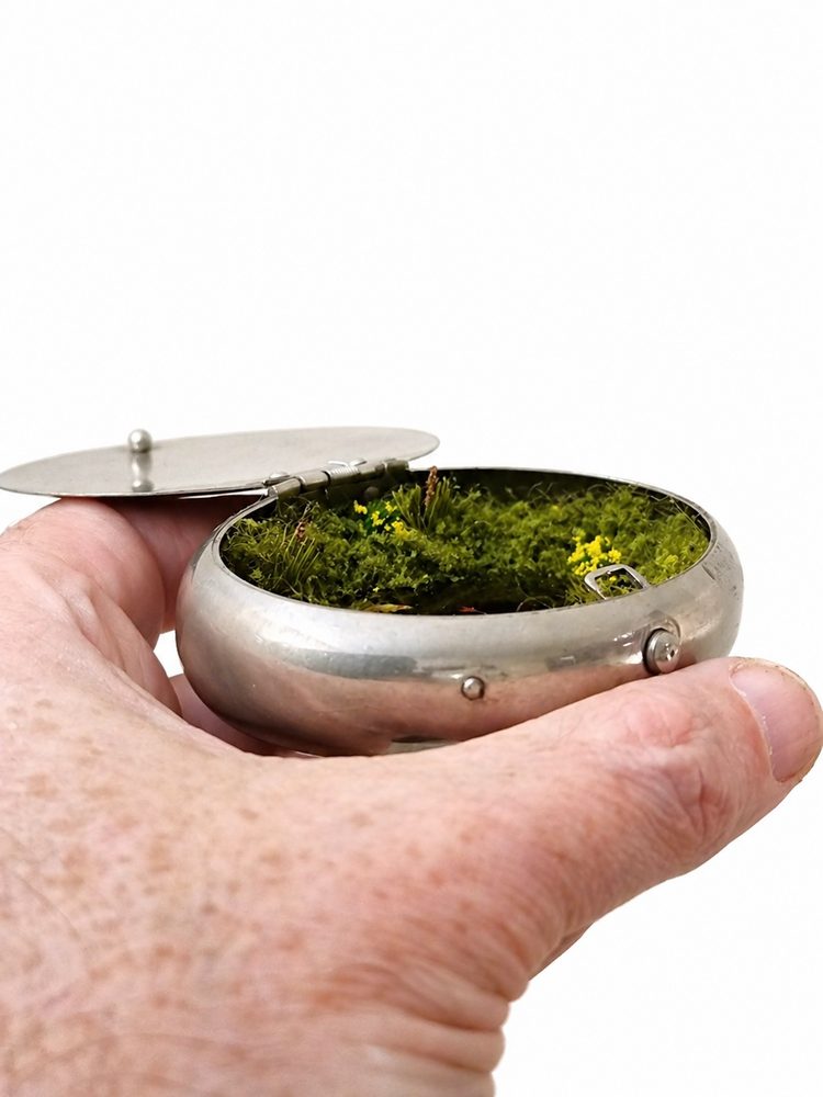 Koi carp pond miniature diorama in tin — second view