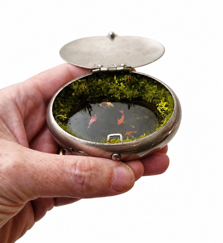 Koi pond in a tin — Little World Pieces one-off diorama