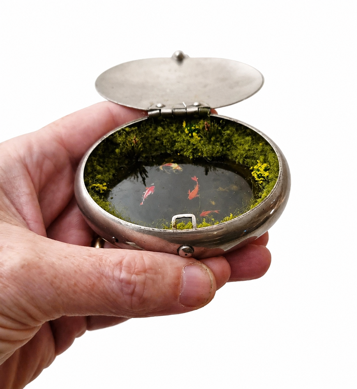 Coy pond in a tin — Little World Pieces one-off diorama
