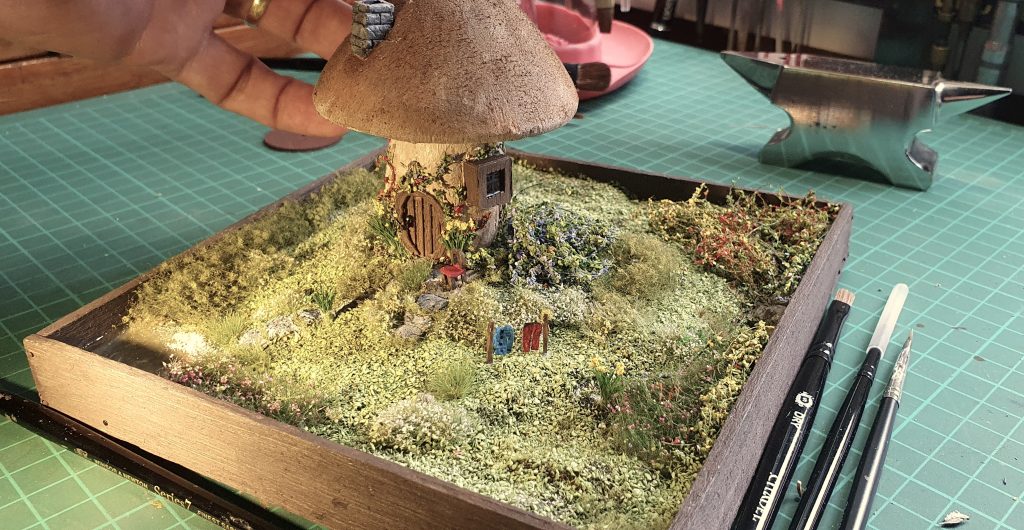 Fairy toadstool cottage diorama