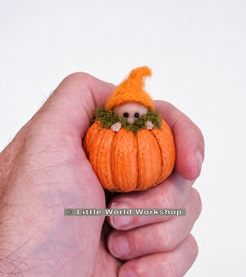 Miniature pumpkin gnome — handcrafted autumn ornament